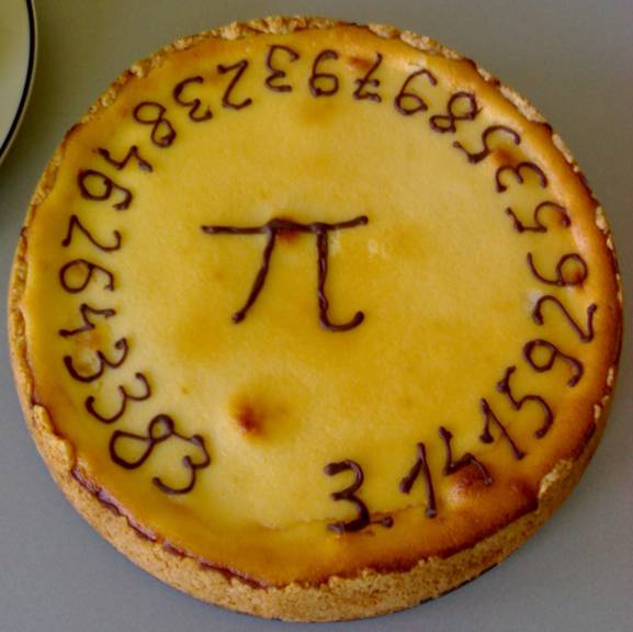 A pie decorated with a pi and many numbers